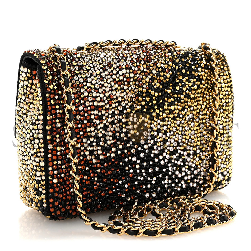 Ch**el MASTER LAMBSKIN CRYSTAL FLAP BLACK MULTICOLOR (20*10*7cm)